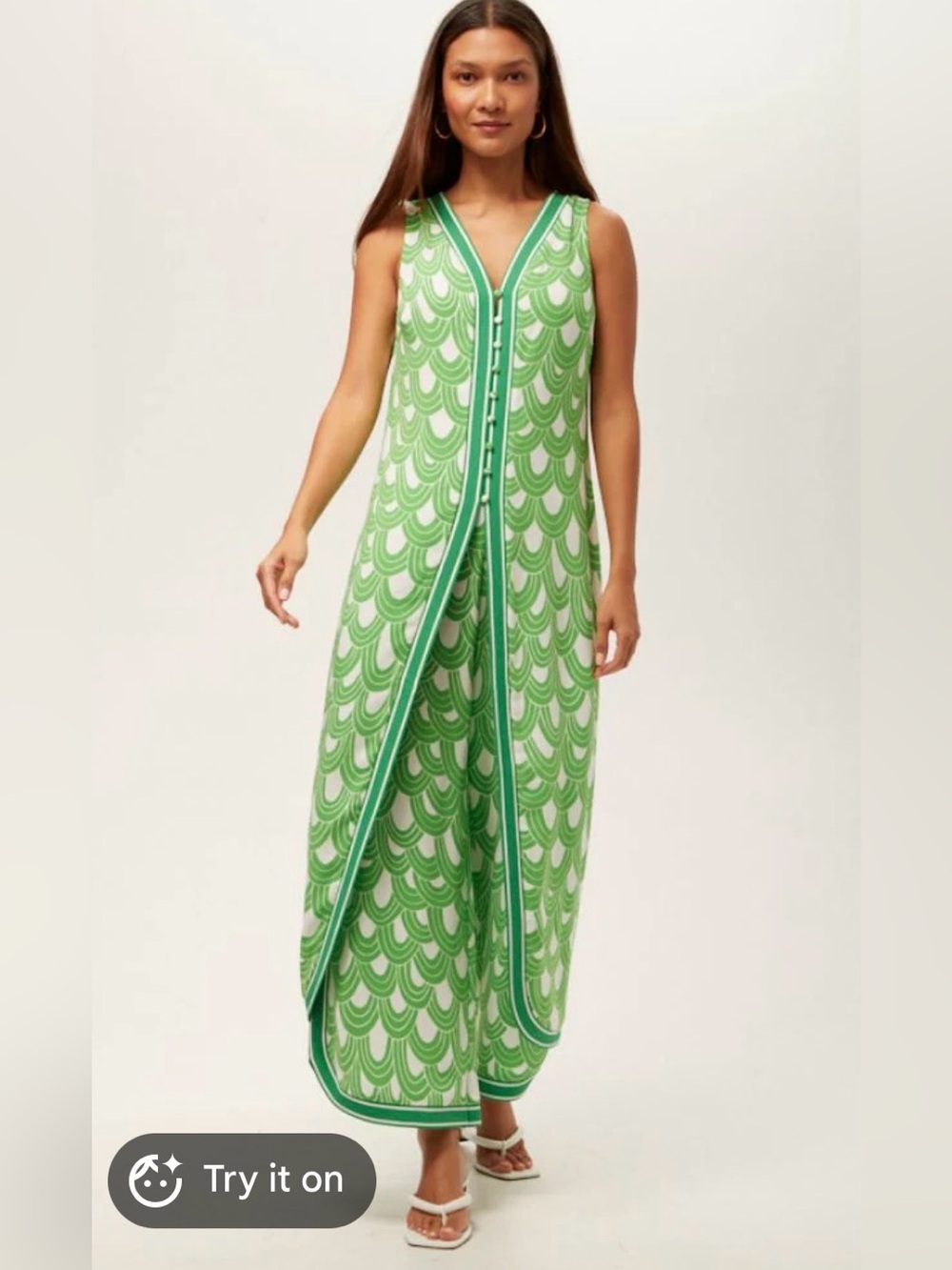 NWT Trina Turk Green and White Sleeveless Printed Top and Pants Set